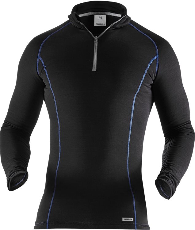 Fristads Polartec® pitkähihainen T-paita, lyhyellä vetoketjulla 7078 PT, Musta - Fristads Työpaidat - 111570-940 - 1