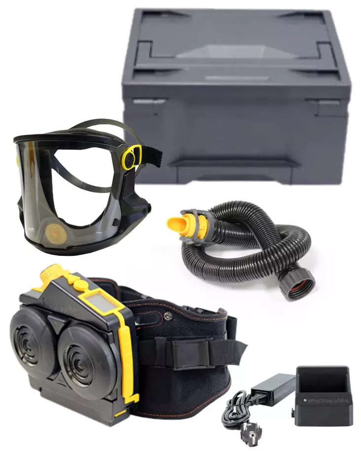 E-breathe e-Flow Puhallinpaketti PAD-Box + Multimask Pro Foam kasvosuojain - E-breathe hengityksensuojaimet - 322005240 - 1