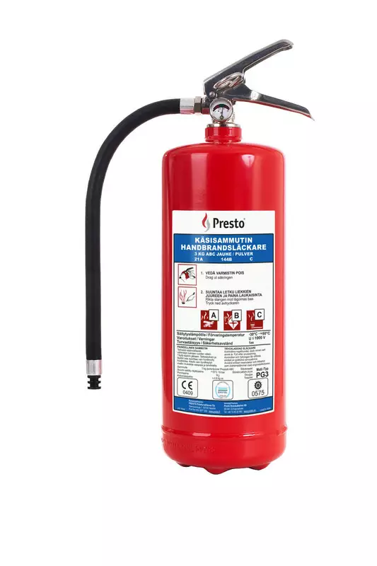 Presto PG3(F), 3 kg jauhesammutin, 21A 144B C - sis. ajoneuvoteline - Jauhesammuttimet - PR-171100 - 1