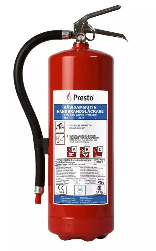 Presto PG6, 6 kg jauhesammutin, 55A 233B C - ilman ajoneuvotelinettä - Jauhesammuttimet - PR-190100 - 1