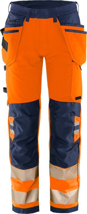Fristads HV Green rakentajan stretch housut LK2 2644 GSTP, Hi-Vis Orange/Navy - Fristads Huomiohousut - 134188-271 - 1