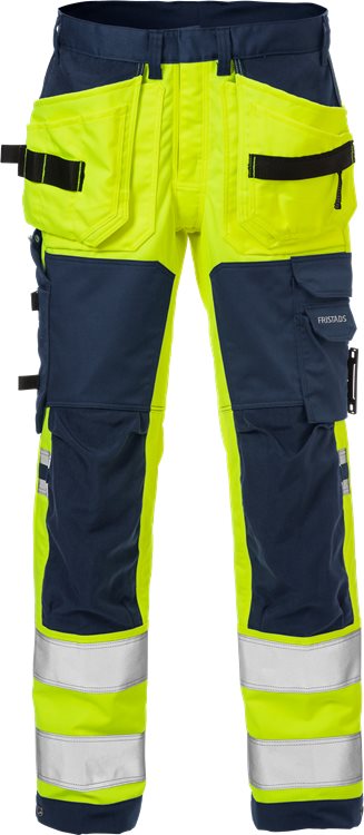 Fristads HV rakentajan stretch työhousut LK2 2612 PLUS, Keltainen/T.Sininen - Fristads Huomiohousut - 125612-171 - 1