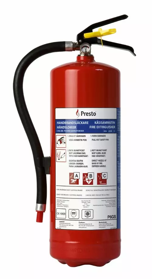 Presto P6GS(F), 6 kg jauhesammutin, 43A 233B C - sis. ajoneuvoteline - Jauhesammuttimet - PR-1912 - 1