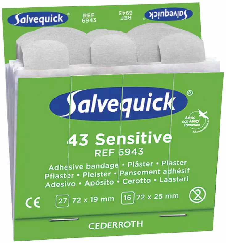Cederroth 6943 Laastari Salvequick Sensitive kasetti 6kpl/ras - Ensiaputuotteet - 6943 - 1
