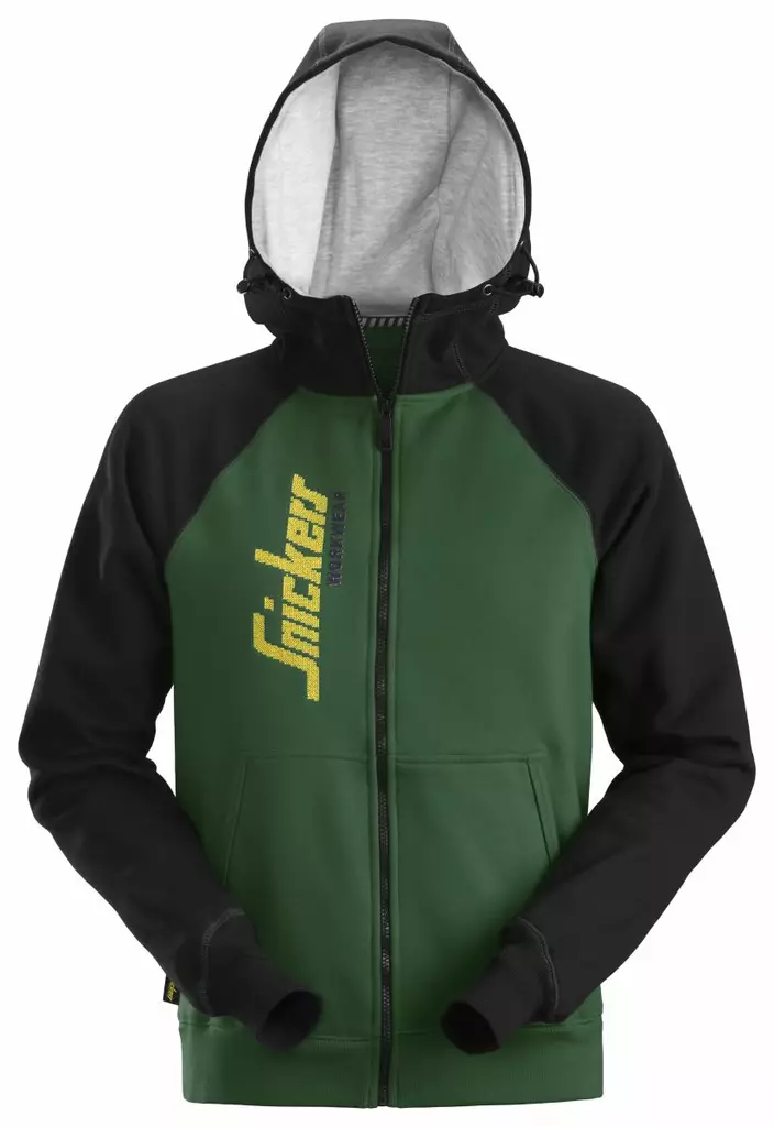 Snickers 2888 Vetoketjuhuppari logolla, 3904 vihreä-musta - Snickers Työpaidat - 28883904 - 1