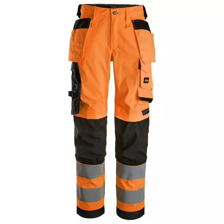 Snickers 6743 Naisten HV joustavat housut riipputaskuilla, LK2, 5504 Oranssi/Musta - Snickers Huomiohousut - 67435504 - 1