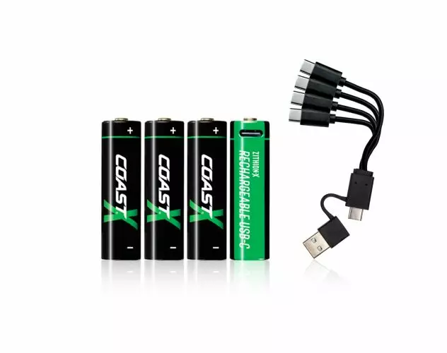 Coast AA USB-C uudelleen ladattavat paristot 1.5V 2400 mAh (4 kpl) sisältäen latauskaapelin. - Akut, Paristot ja Laturit - 100047534 - 1
