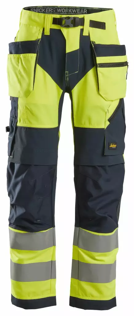 Snickers 6932 FlexiWork, High-Vis Work Trousers+ Holster Pockets Class 2, 6695 Huomiokeltainen/Navy - Snickers Työhousut - 69326695 - 1