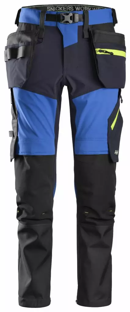 Snickers 6940 FlexiWork+, Soft Shell Stretch -työhousut riipputaskuilla, 5695 Kirkas sininen/navy - Snickers Työhousut - 69405695 - 1