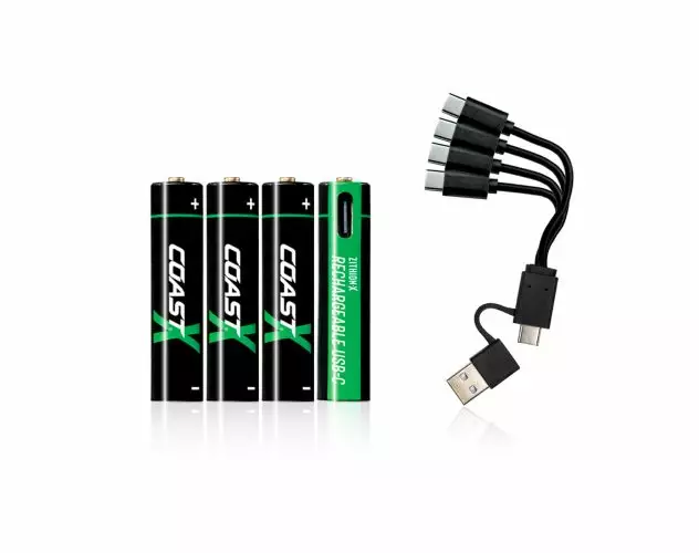 Coast AAA USB-C uudelleen ladattavat paristot 1.5V 750 mAh (4 kpl) sisältäen latauskaapelin - Akut, Paristot ja Laturit - 100047535 - 1