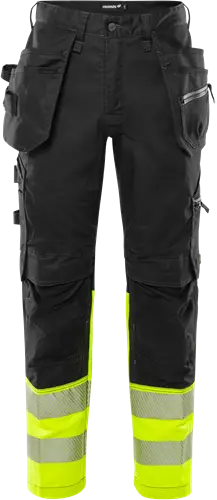 Fristads HV rakentajan stretch housut LK1 2906 GWM, Neonkeltainen/Musta - Fristads Huomiohousut - 301441-196 - 1