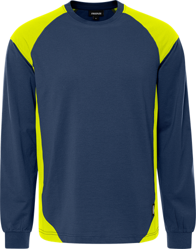 Fristads Heavy pitkähihainen t-paita 7071 GTM, Tummansininen/Neonkeltainen - Fristads Huomiopaidat - 301171-556 - 1