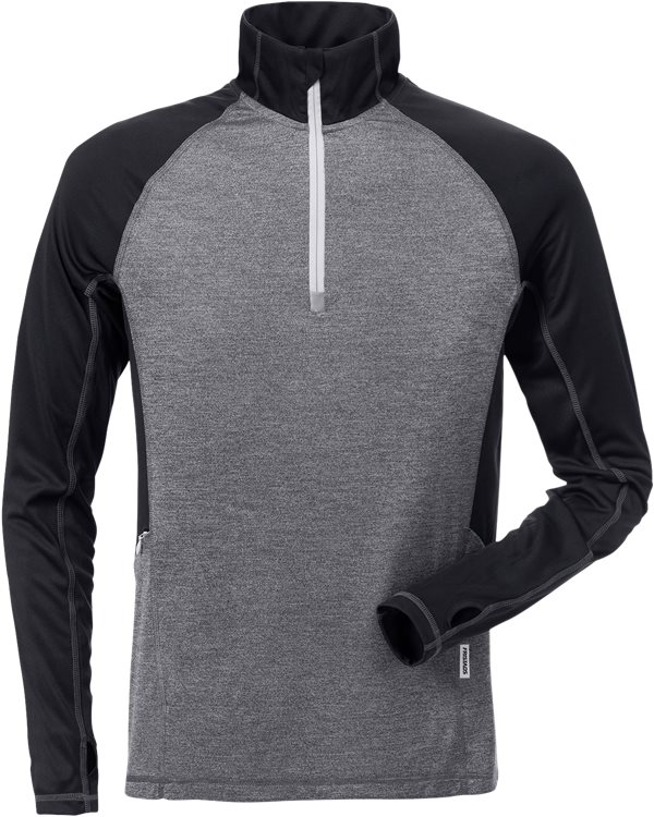 Fristads Pitkähihainen T-paita lyhyt vetoketju 7514 LKN, Musta/Harmaa - Fristads Työpaidat - 126514-996 - 1