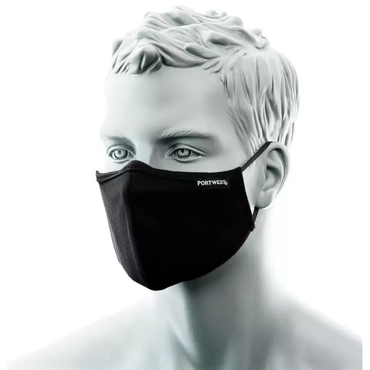 CV34 Kaksikerroksinen antimikroobinen kangasmaski muotoiltavalla nenäsillalla, Musta - Suojavarusteet Covid-19 vastaan - CV34-BKR - 1